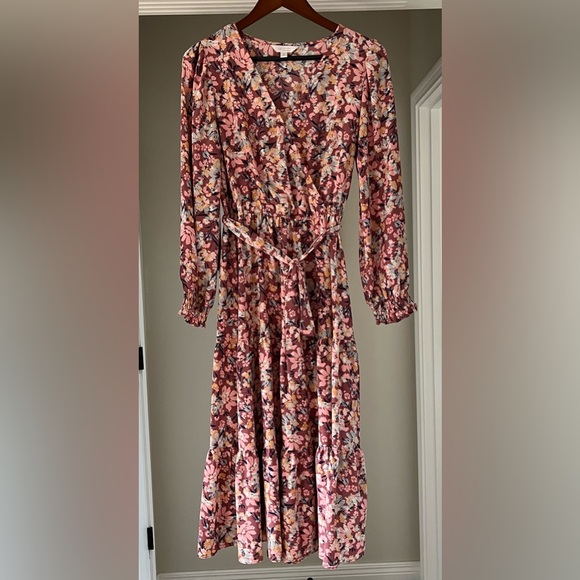 LC Lauren Conrad Floral V-Neck Long Sleeve Dress Size medium EUC - Picture 2 of 7